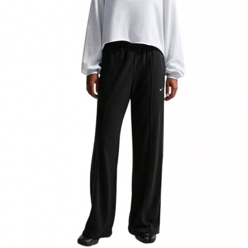 Nike Sportswear Chill Terry Open-Hem Pants Black Mid-Rise Wide Leg FN2439-010 L